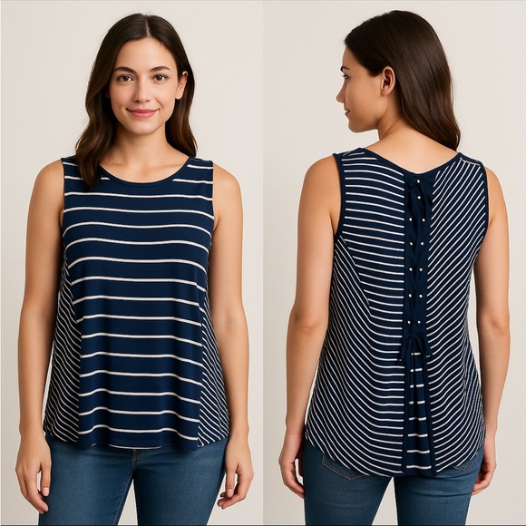 Westport Tops - NWT Westport Navy and White Striped Nautical Casual Cruise Tank Top Shirt Size L